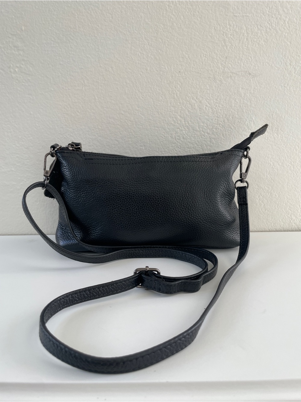Soft Black Pebbled Leather Crossbody Bag